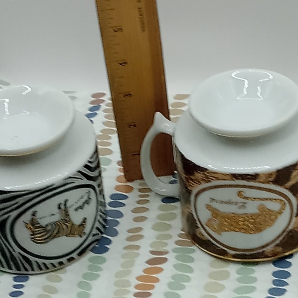 Jungle Theme 80s Leopard Zebra Ceramic Coffee Pedestal Cups 8oz Barware 2 pc - Picture 7 of 10